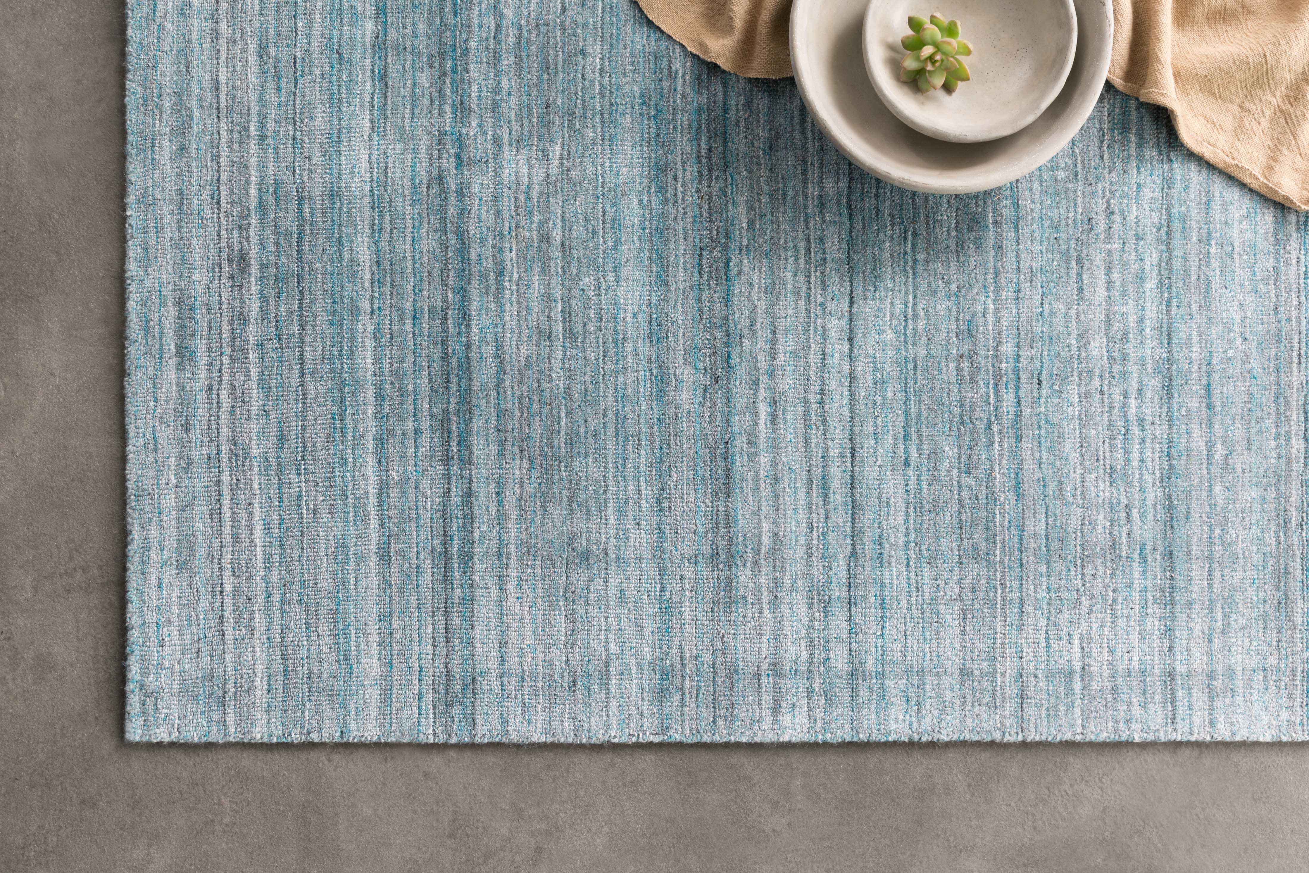 Pasadena PAS-01 Aqua Area Rug, hand-loomed wool and viscose, plush pile, soothing aqua tones