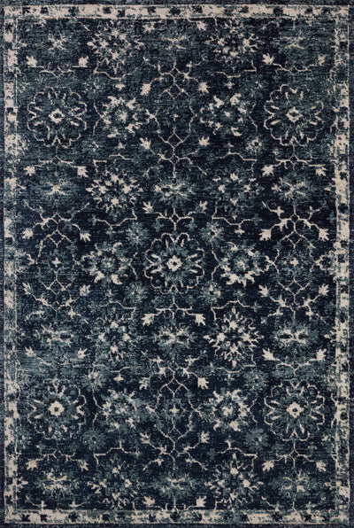 Dressed in classic navy and refined ivory hues with traditional detail, the Percival PCV-02 Navy / Ivory Area Rug is a power-loomed polyester area rug that completes any room