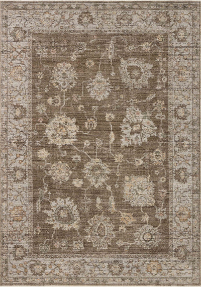 Layered in grounded bark and refined ivory hues with vintage patterns, the Priscilla PRL-01 Bark / Ivory Area Rug is a power-loomed 100% polyester area rug perfect for any setting