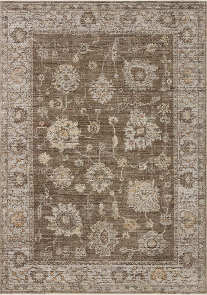 Layered in grounded bark and refined ivory hues with vintage patterns, the Priscilla PRL-01 Bark / Ivory Area Rug is a power-loomed 100% polyester area rug perfect for any setting