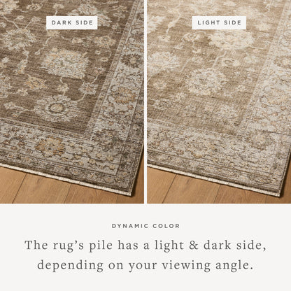Layered in grounded bark and refined ivory hues with vintage patterns, the Priscilla PRL-01 Bark / Ivory Area Rug is a power-loomed 100% polyester area rug perfect for any setting