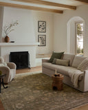 The Priscilla PRL-02 Olive / Sand Area Rug showcases earthy olive and sandy tones in a power-loomed 100% polyester area rug with vintage style