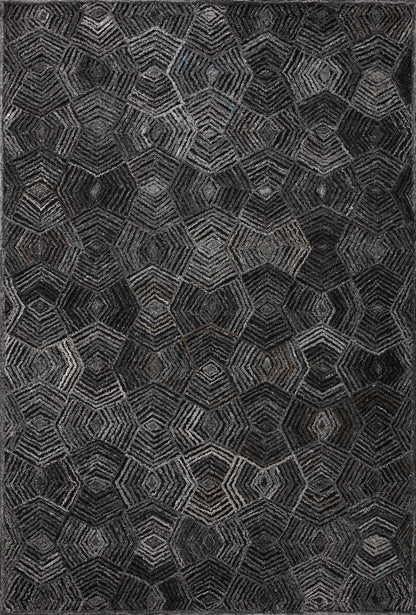 Modern geometric Prescott PRE-01 Charcoal Area Rug, high-low pile, handwoven in India, sustainable and GoodWeave certified
