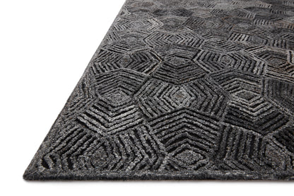 Modern geometric Prescott PRE-01 Charcoal Area Rug, high-low pile, handwoven in India, sustainable and GoodWeave certified