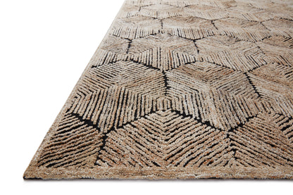 Contemporary Prescott PRE-02 Beige Area Rug, tone-on-tone geometric pattern, textured high-low pile, ethically made in India