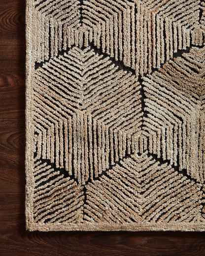 Contemporary Prescott PRE-02 Beige Area Rug, tone-on-tone geometric pattern, textured high-low pile, ethically made in India