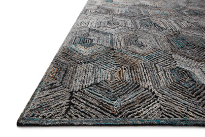 Bold Prescott PRE-02 Metal Area Rug, metallic-inspired geometric design, high-low pile, artisan-crafted in India, GoodWeave certified