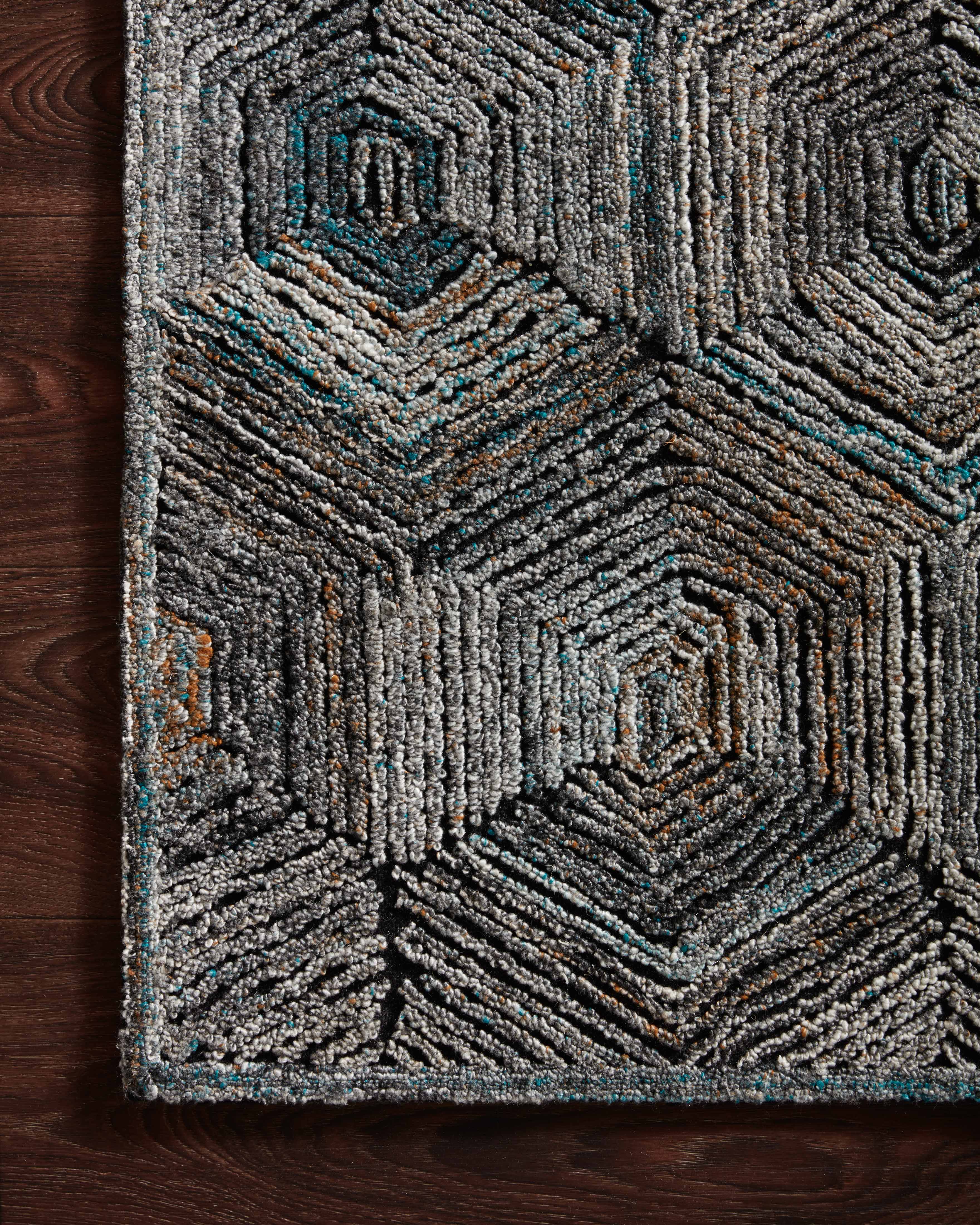 Bold Prescott PRE-02 Metal Area Rug, metallic-inspired geometric design, high-low pile, artisan-crafted in India, GoodWeave certified