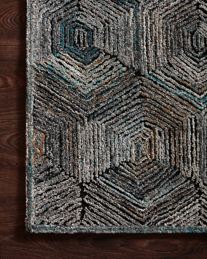 Bold Prescott PRE-02 Metal Area Rug, metallic-inspired geometric design, high-low pile, artisan-crafted in India, GoodWeave certified