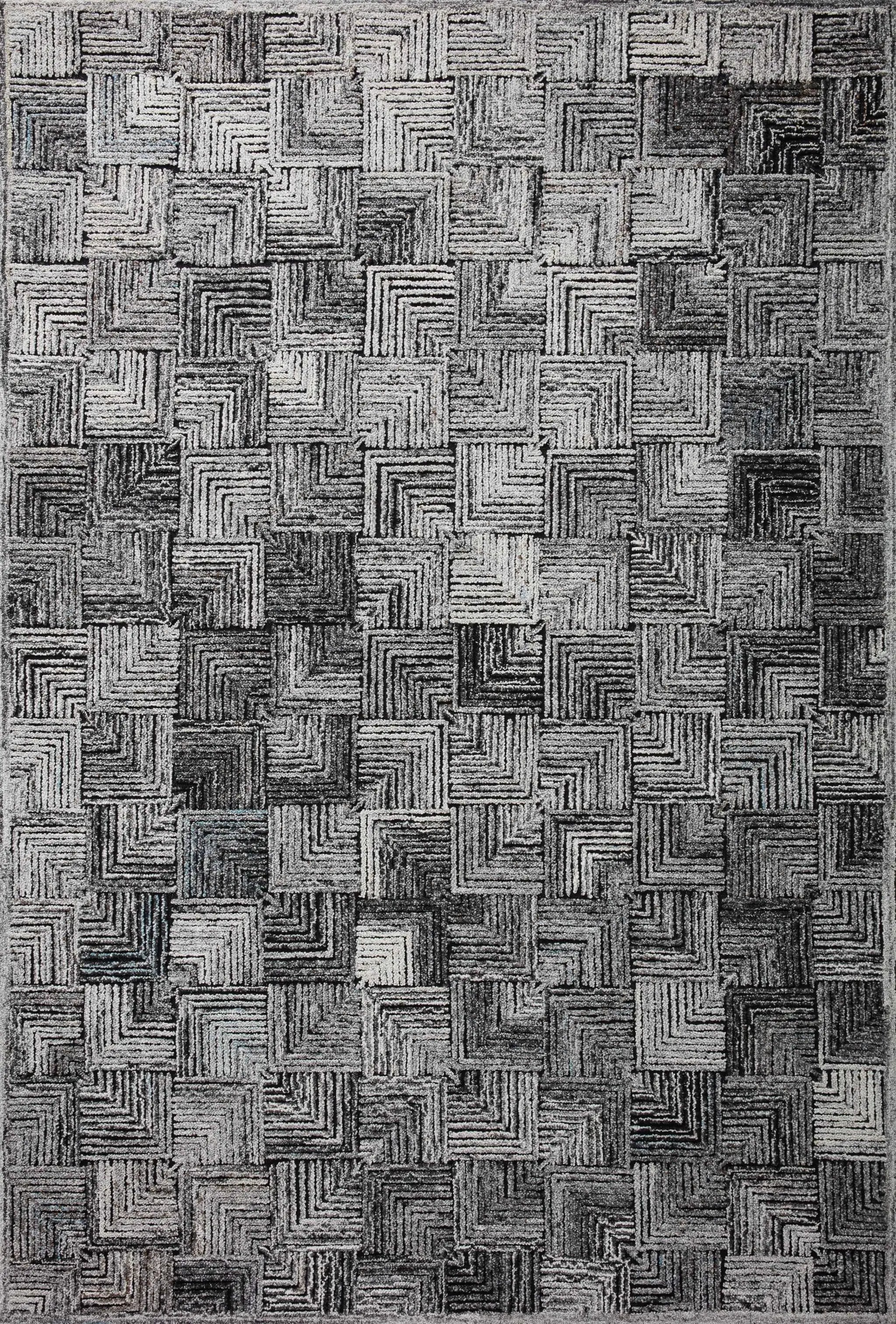 Prescott PRE-03 Silver Area Rug, tone-on-tone geometric design, high-low pile, versatile and GoodWeave certified, made in India
