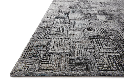 Prescott PRE-03 Silver Area Rug, tone-on-tone geometric design, high-low pile, versatile and GoodWeave certified, made in India