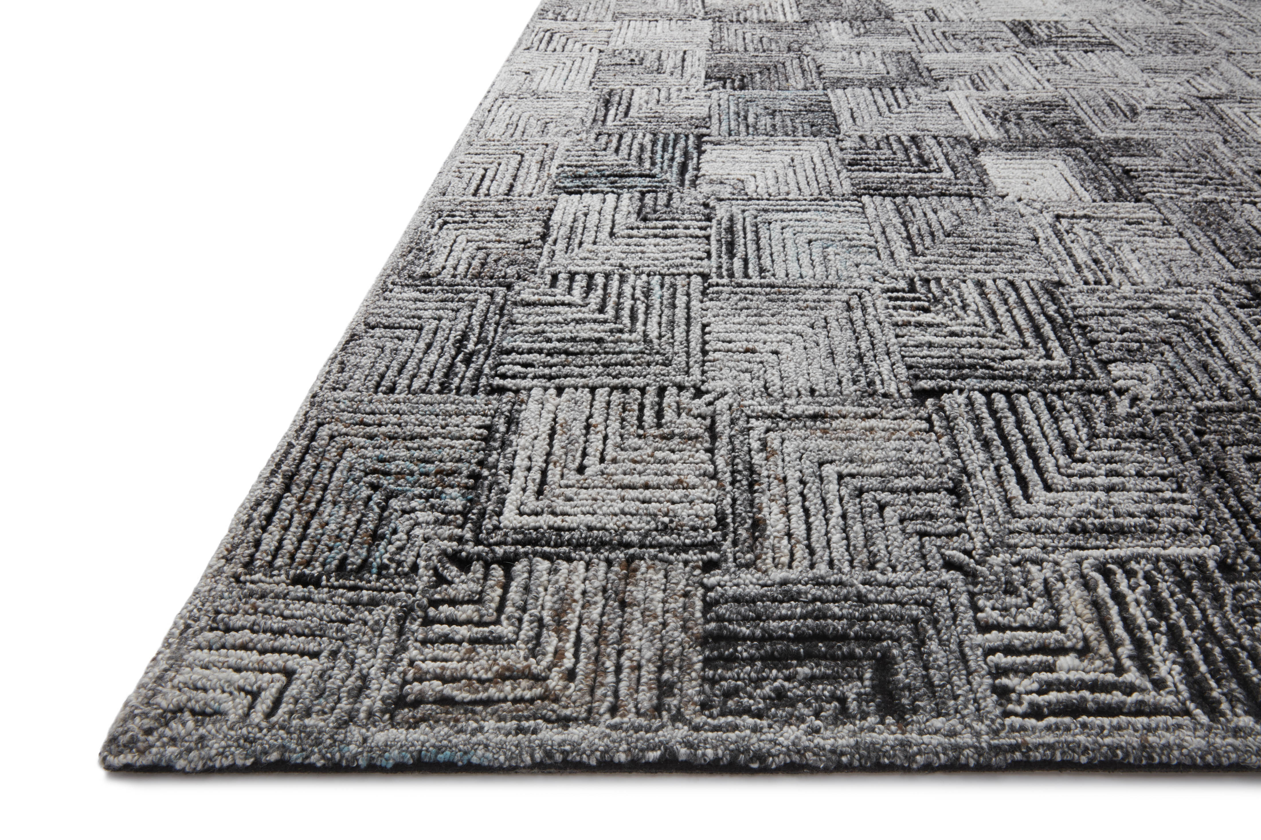 Prescott PRE-03 Silver Area Rug, tone-on-tone geometric design, high-low pile, versatile and GoodWeave certified, made in India