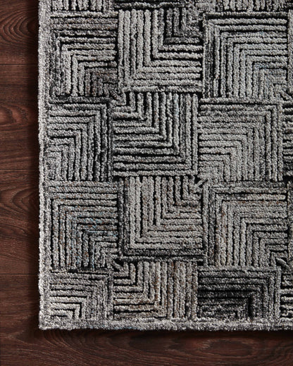 Prescott PRE-03 Silver Area Rug, tone-on-tone geometric design, high-low pile, versatile and GoodWeave certified, made in India