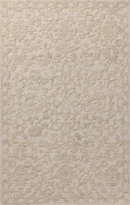 Featuring soft cream and refined ivory hues and floral detail, the Prudence PRU-01 Cream / Ivory Area Rug is a hand-tufted wool and cotton area rug for any room