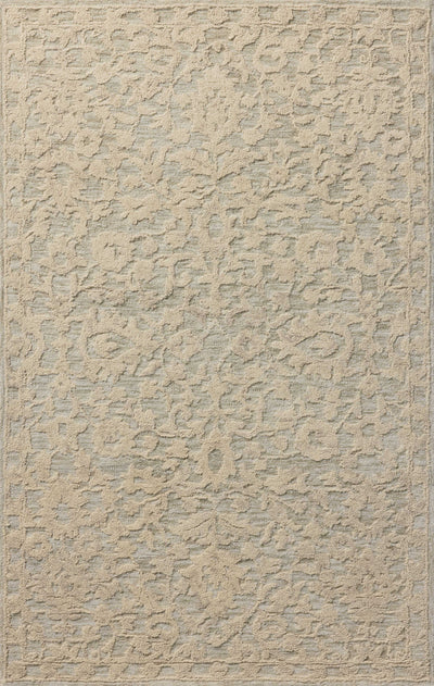 The Prudence PRU-01 Sage / Ivory Area Rug pairs calming sage and refined ivory tones and floral patterns in a hand-tufted wool and cotton area rug