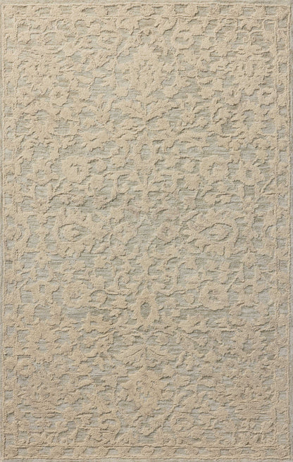 The Prudence PRU-01 Sage / Ivory Area Rug pairs calming sage and refined ivory tones and floral patterns in a hand-tufted wool and cotton area rug