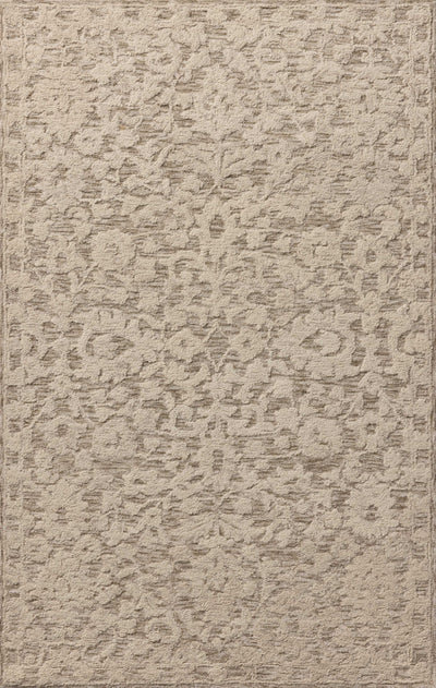 Crafted as a hand-tufted wool and cotton area rug, the Prudence PRU-01 Stone / Ivory Area Rug brings grounding stone and refined ivory warmth and floral character to your space