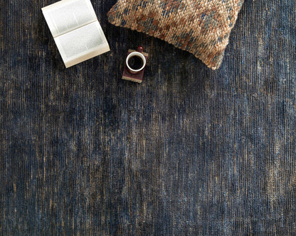 Hand-knotted Quinn QN-01 Indigo Area Rug, jute and cotton blend, eco-friendly, artisan-made in India, bold color for modern and eclectic interiors