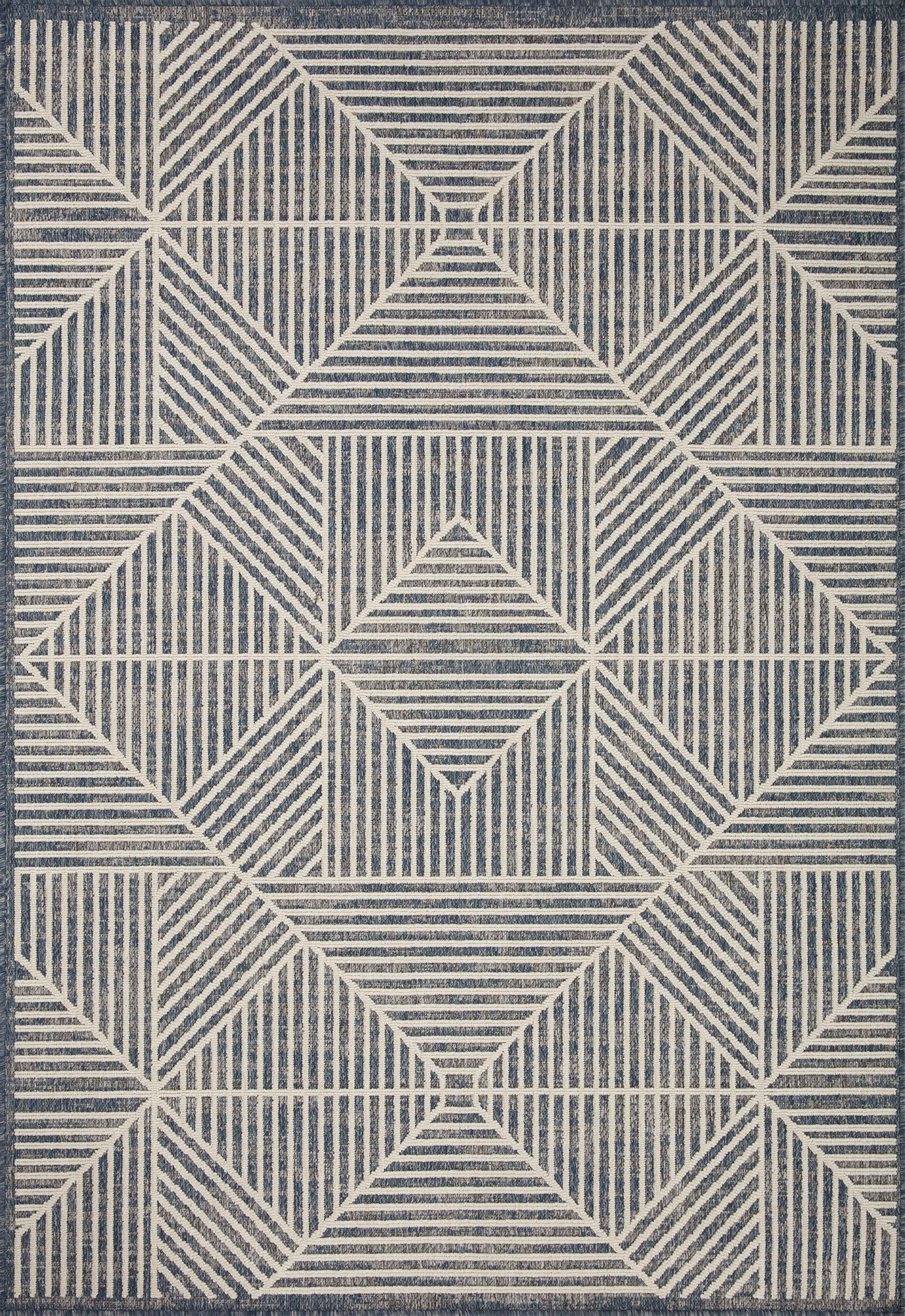  Rainier RAI-03 Denim and ivory contemporary patterned rug, power-loomed, weather-resistant for indoor or outdoor spaces