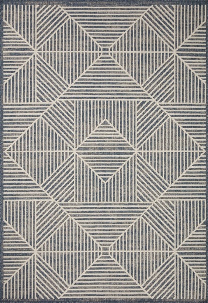  Rainier RAI-03 Denim and ivory contemporary patterned rug, power-loomed, weather-resistant for indoor or outdoor spaces