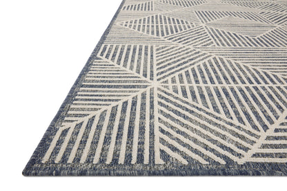  Rainier RAI-03 Denim and ivory contemporary patterned rug, power-loomed, weather-resistant for indoor or outdoor spaces