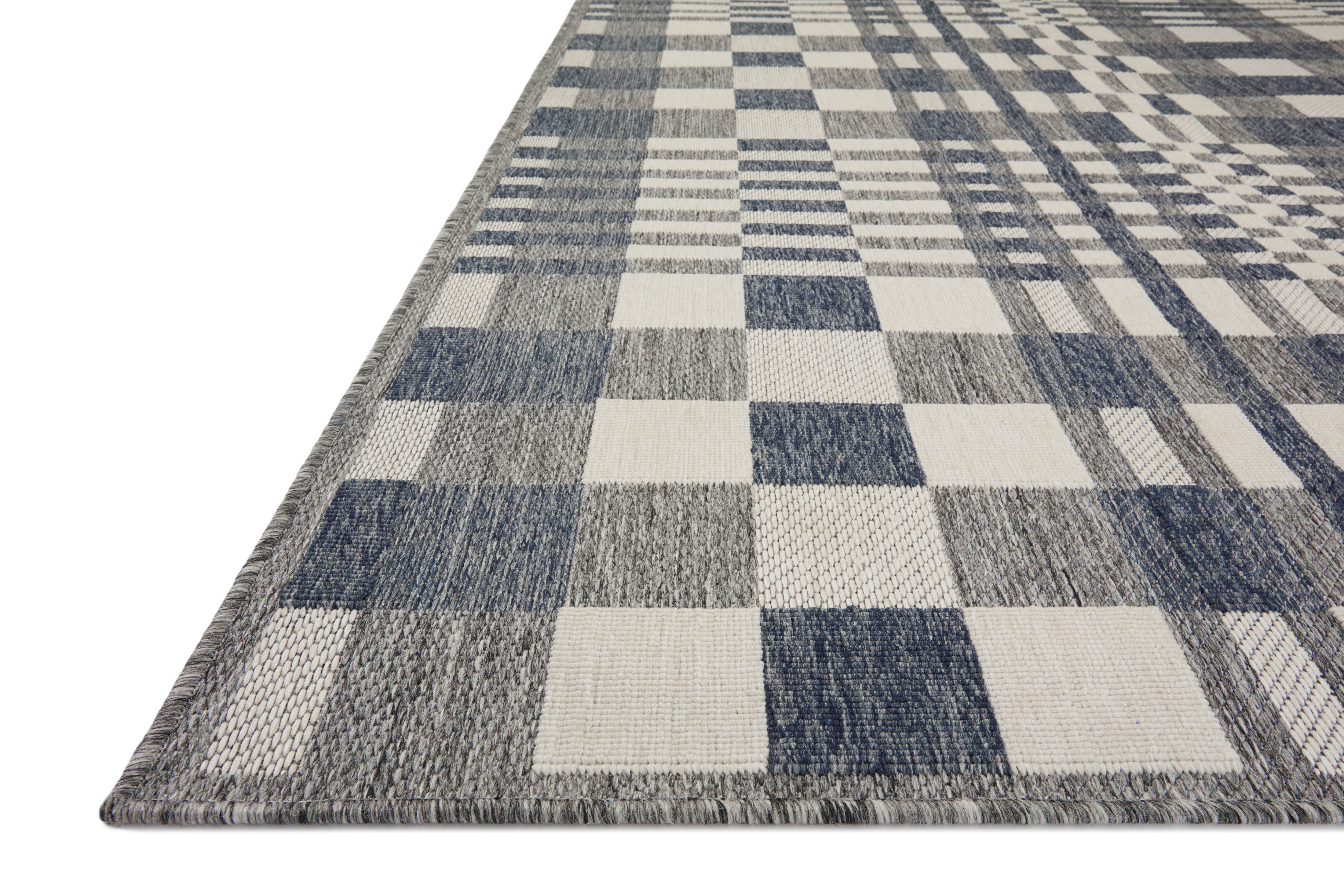  Rainier RAI-04 Ivory and denim blue area rug, contemporary pattern, power-loomed, weather-resistant for indoor outdoor use