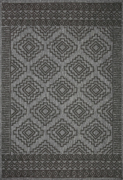  Rainier RAI-06 Grey and charcoal contemporary area rug, power-loomed polypropylene, weather-resistant for indoor outdoor