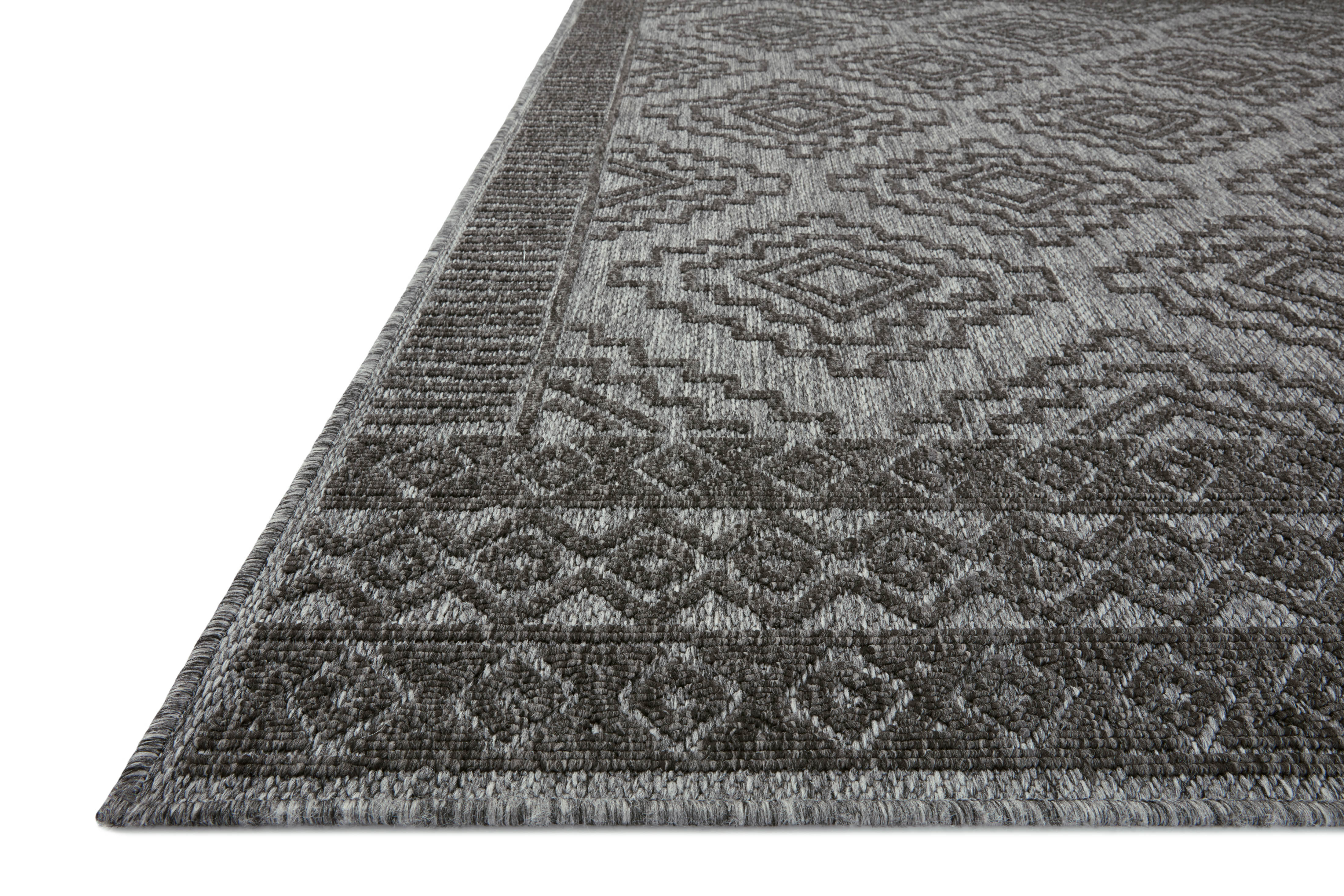  Rainier RAI-06 Grey and charcoal contemporary area rug, power-loomed polypropylene, weather-resistant for indoor outdoor