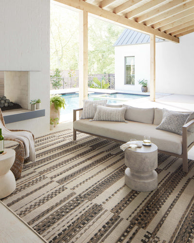  Rainier RAI-08 Ivory and taupe elegant indoor outdoor area rug, contemporary pattern, soft and strong polypropylene