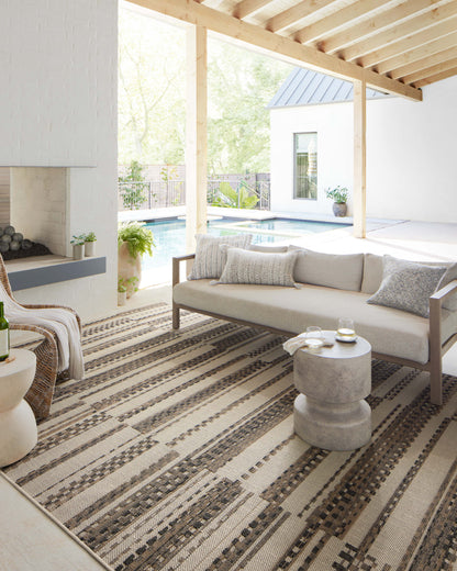  Rainier RAI-08 Ivory and taupe elegant indoor outdoor area rug, contemporary pattern, soft and strong polypropylene