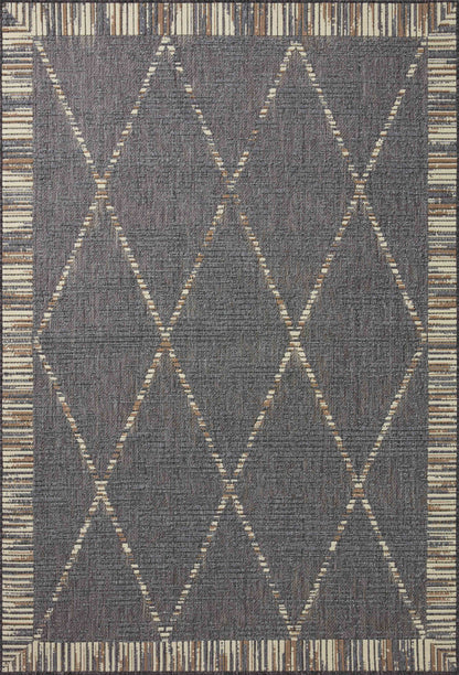  Rainier RAI-09 Slate and multi-color vibrant indoor outdoor area rug, contemporary pattern, weather-resistant polypropylene.