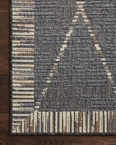  Rainier RAI-09 Slate and multi-color vibrant indoor outdoor area rug, contemporary pattern, weather-resistant polypropylene.