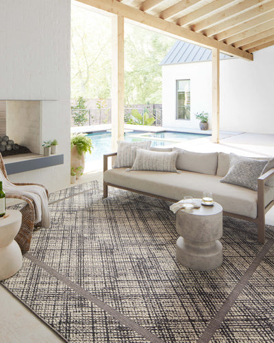  Rainier RAI-10 Ivory and charcoal modern indoor outdoor area rug, power-loomed, outdoor durable polypropylene