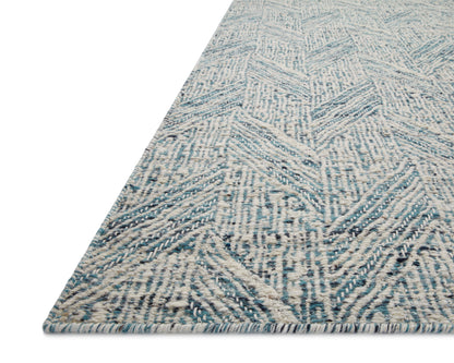 Raven RAV-01 Blue / Ivory Area Rug – Handwoven blue and ivory rug with layered geometric patterns, crafted from wool and cotton in India. GoodWeave certified for ethical production.