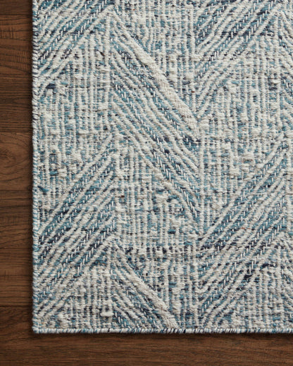 Raven RAV-01 Blue / Ivory Area Rug – Handwoven blue and ivory rug with layered geometric patterns, crafted from wool and cotton in India. GoodWeave certified for ethical production.