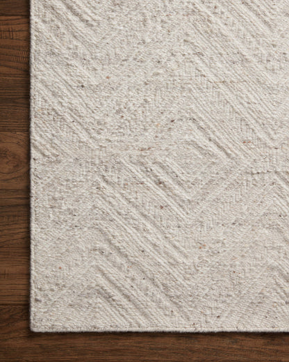 Raven RAV-04 Ivory / Pebble Area Rug – Ivory and pebble colored rug with handwoven geometric design, made from wool and cotton. GoodWeave certified for ethical production.
