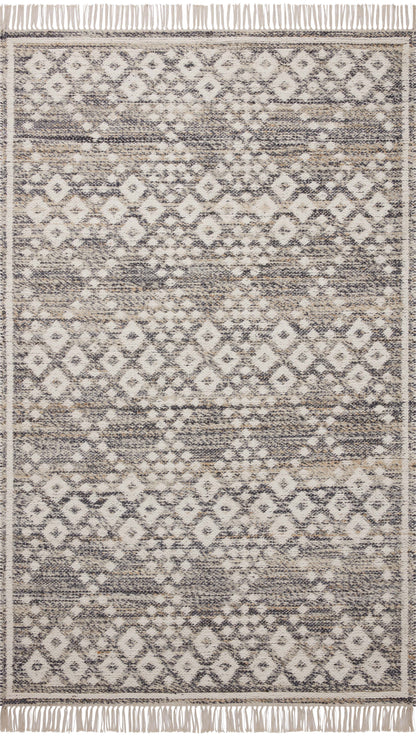 Rivers RIV-01 Area Rug featuring a reversible flatweave design with symmetrical motifs in denim and ivory tones, creating a watercolor effect for modern, neutral spaces.