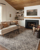 Rivers RIV-01 Area Rug featuring a reversible flatweave design with symmetrical motifs in denim and ivory tones, creating a watercolor effect for modern, neutral spaces.