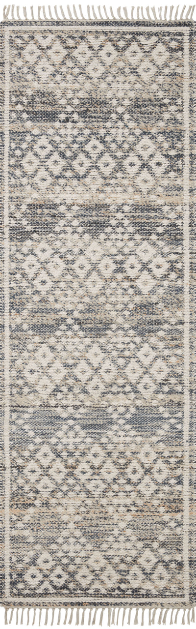Rivers RIV-01 Area Rug featuring a reversible flatweave design with symmetrical motifs in denim and ivory tones, creating a watercolor effect for modern, neutral spaces.