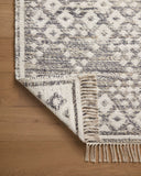 Rivers RIV-01 Area Rug featuring a reversible flatweave design with symmetrical motifs in denim and ivory tones, creating a watercolor effect for modern, neutral spaces.
