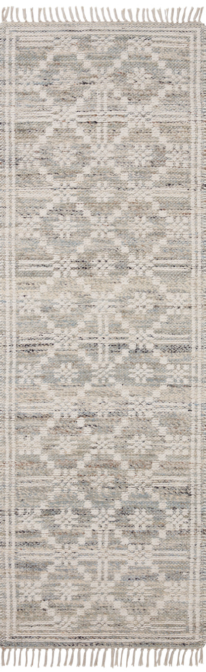 Rivers RIV-02 Area Rug with a reversible flatweave construction, symmetrical motifs, and lagoon and ivory hues for a fresh, natural look in contemporary interiors.
