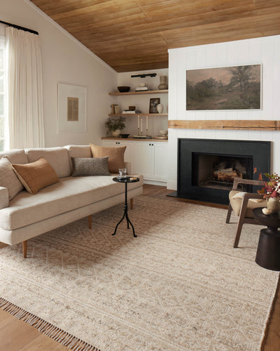 Rivers RIV-03 Area Rug, a contemporary flatweave rug with reversible design, symmetrical motifs, and sand and ivory colors for a soft watercolor effect in neutral palettes.