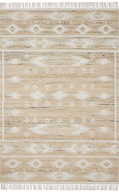 Rivers RIV-04 Area Rug by Angela Rose x Loloi, featuring a modern flatweave, reversible design, symmetrical motifs, and natural and ivory tones for a serene, neutral palette.