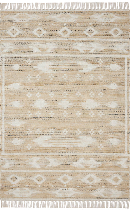 Rivers RIV-04 Area Rug by Angela Rose x Loloi, featuring a modern flatweave, reversible design, symmetrical motifs, and natural and ivory tones for a serene, neutral palette.