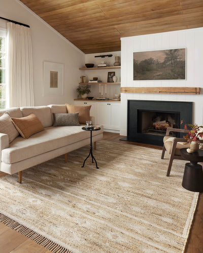 Rivers RIV-04 Area Rug by Angela Rose x Loloi, featuring a modern flatweave, reversible design, symmetrical motifs, and natural and ivory tones for a serene, neutral palette.