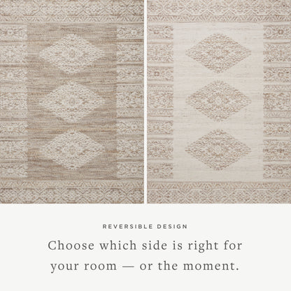 Rivers RIV-05 Area Rug, a modern flatweave rug with reversible design, symmetrical motifs, and a lilac and ivory palette for artful depth in neutral interiors.