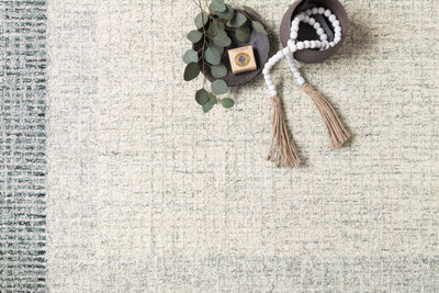 Rosina ROI-01 Grey / Blue Area Rug, hand-tufted from 100% wool with variegated yarns, crafted by Indian artisans