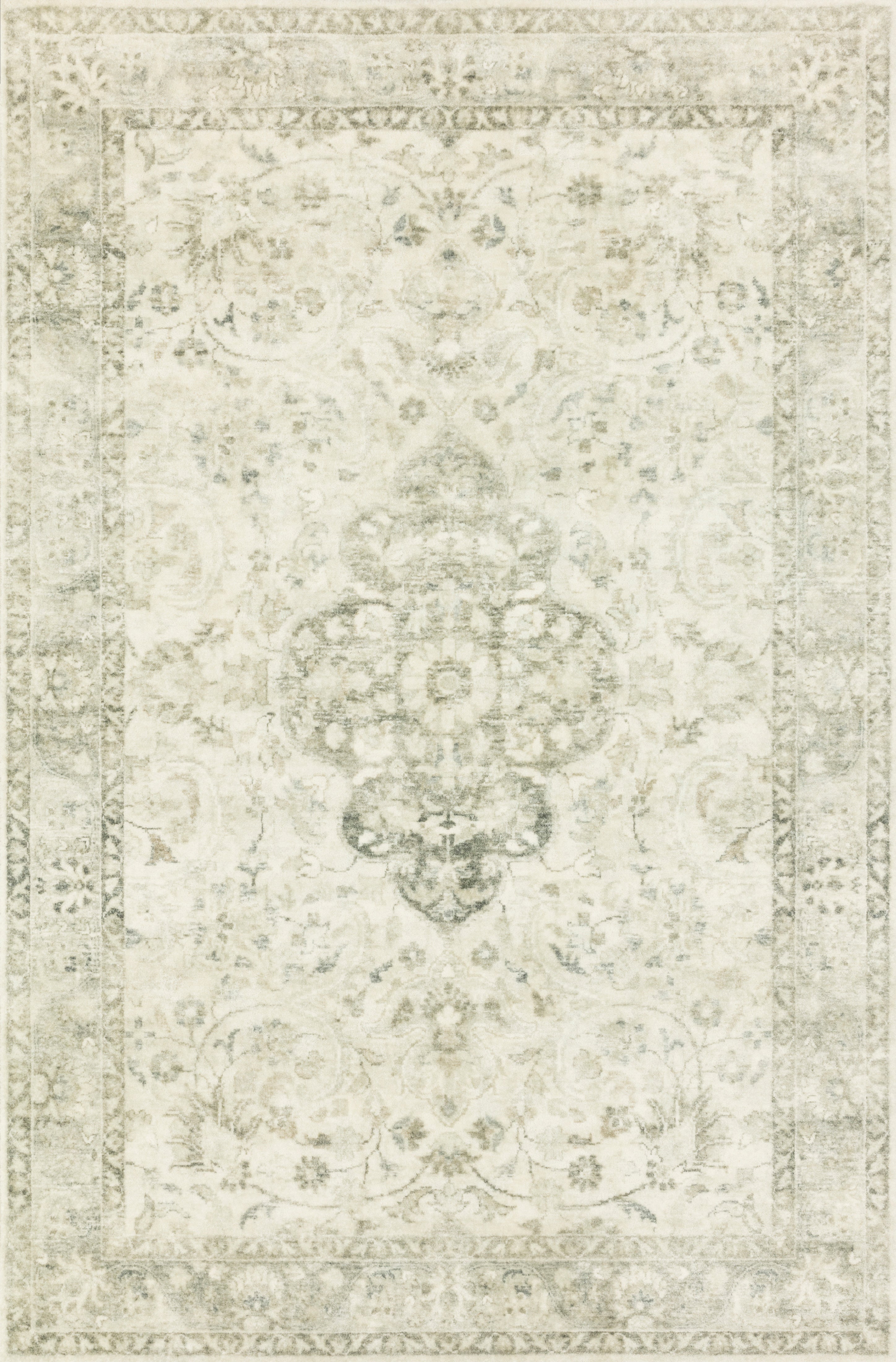 Rosette ROS-02 Ivory/Silver Area Rug, soft ivory and silver design.