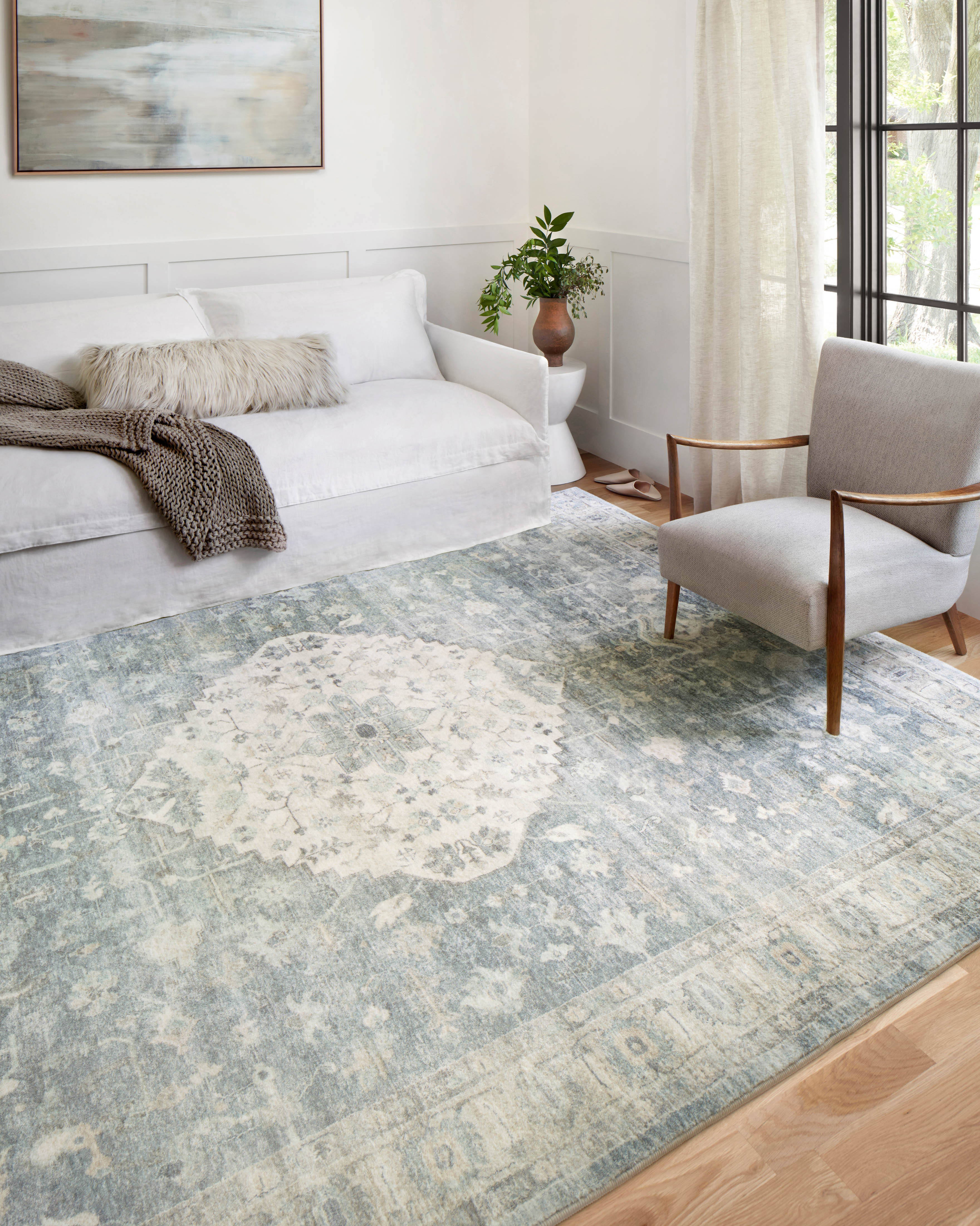 Rosette ROS-07 Denim/Fog Area Rug, ultra-soft with denim and fog tones.