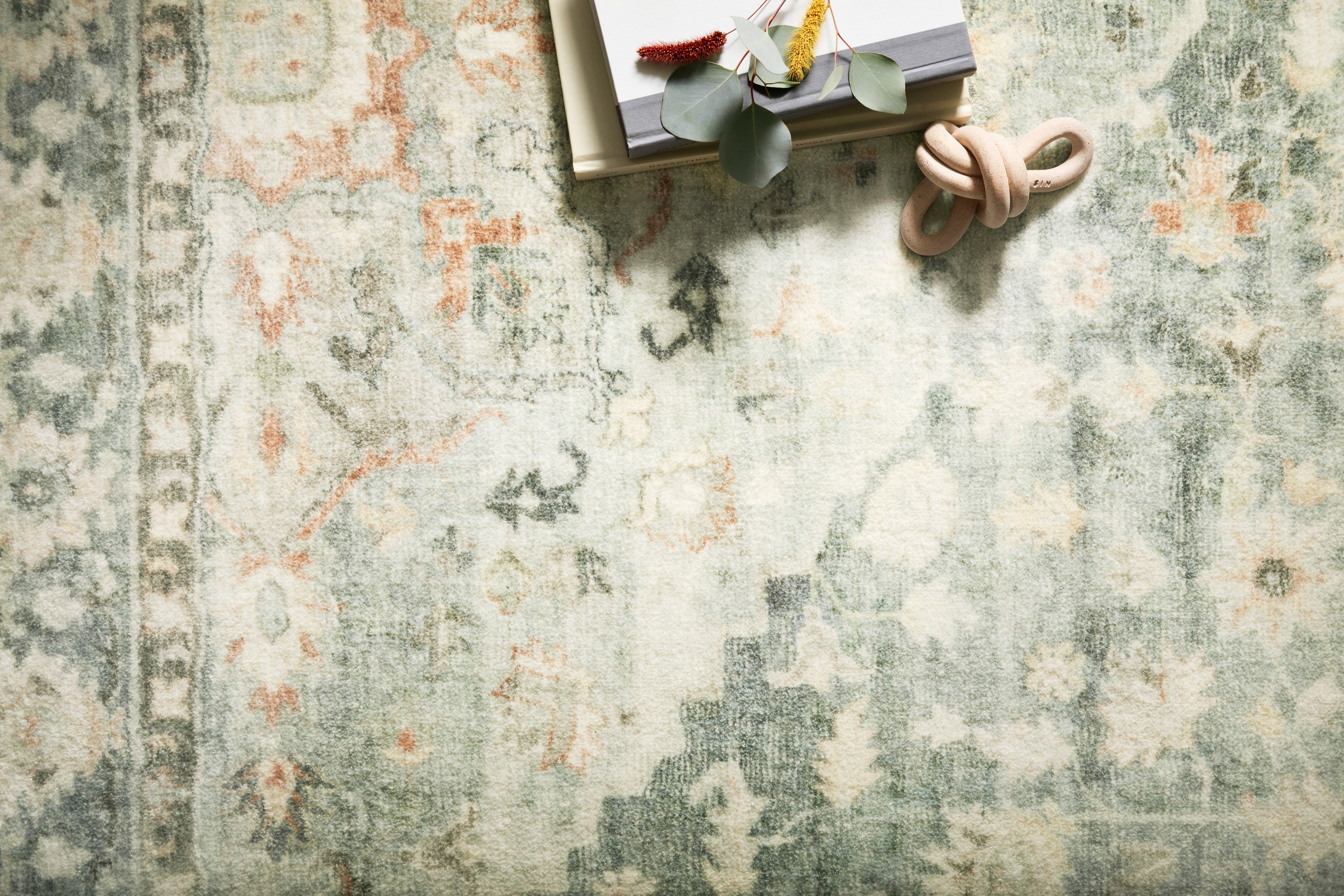 Rosette ROS-08 Teal/Ivory Area Rug, plush teal and ivory pattern.